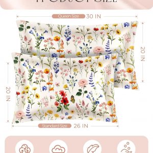 Miss Adola 2 Pack Satin Pillowcase – King Size 20 x 36 Inches with Hidden Zipper Soft Beige Flower Design Elegant and Comfortable Pillow Cases for Moms and Women