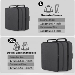 Compression Packing Cubes for Travel Essentials, 4 Set Expandable Travel Cubes for Packing Compression Bags Luggage Suitcase Organizer, Black