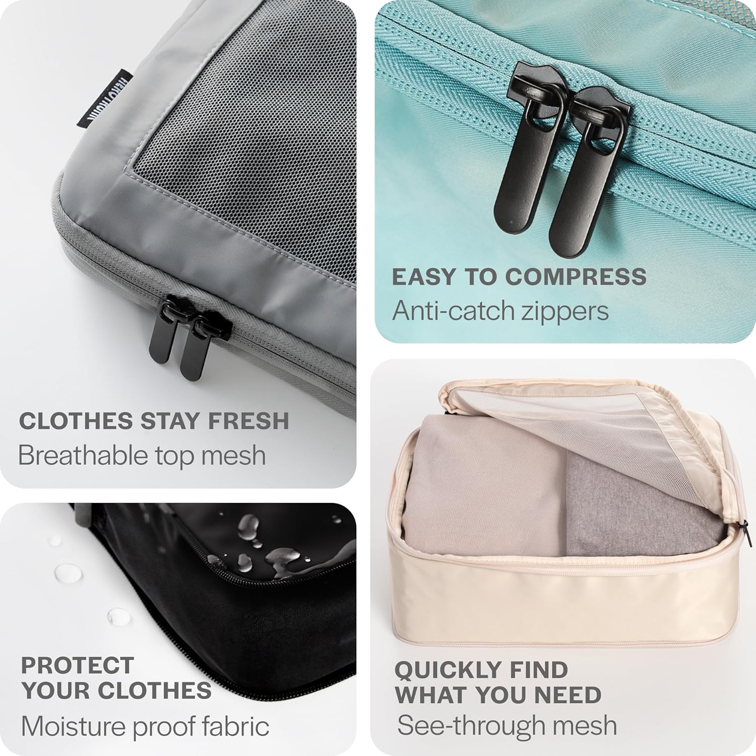 Aerotrunk Compression Packing Cubes for Travel - Luggage Organizer Bags - Double Zipper Packing Cubes for Suitcases (4-Pack, Black) - Image 6