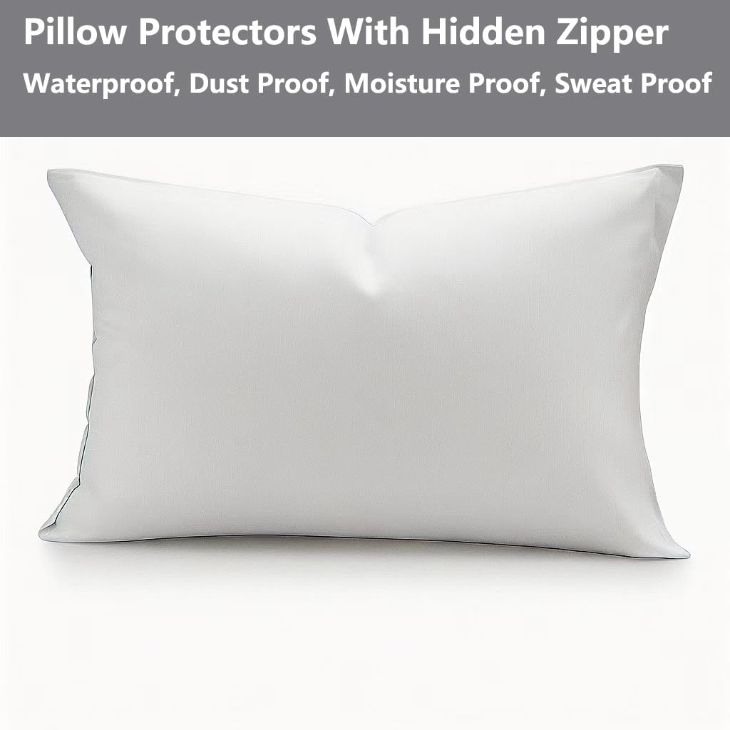 ZIYUHOME Waterproof Pillow Protectors 1 Pack King 20x38 Inches with Hidden Zipper Dust Moisture Sweat Proof Pillow Case Cover Protector Soft Comfortable White (1, King 20x38 inches ) - Image 2