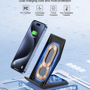 Fast Wireless Charger, NANAMI 15W Qi Certified Wireless Charging Stand Compatible iPhone 17/17 Air/16/15/15 Pro/15 Plus/15 Pro Max/14/13/12, for Samsung Galaxy S25/S24/S23/S22/S21 and Qi-Enabled Phone