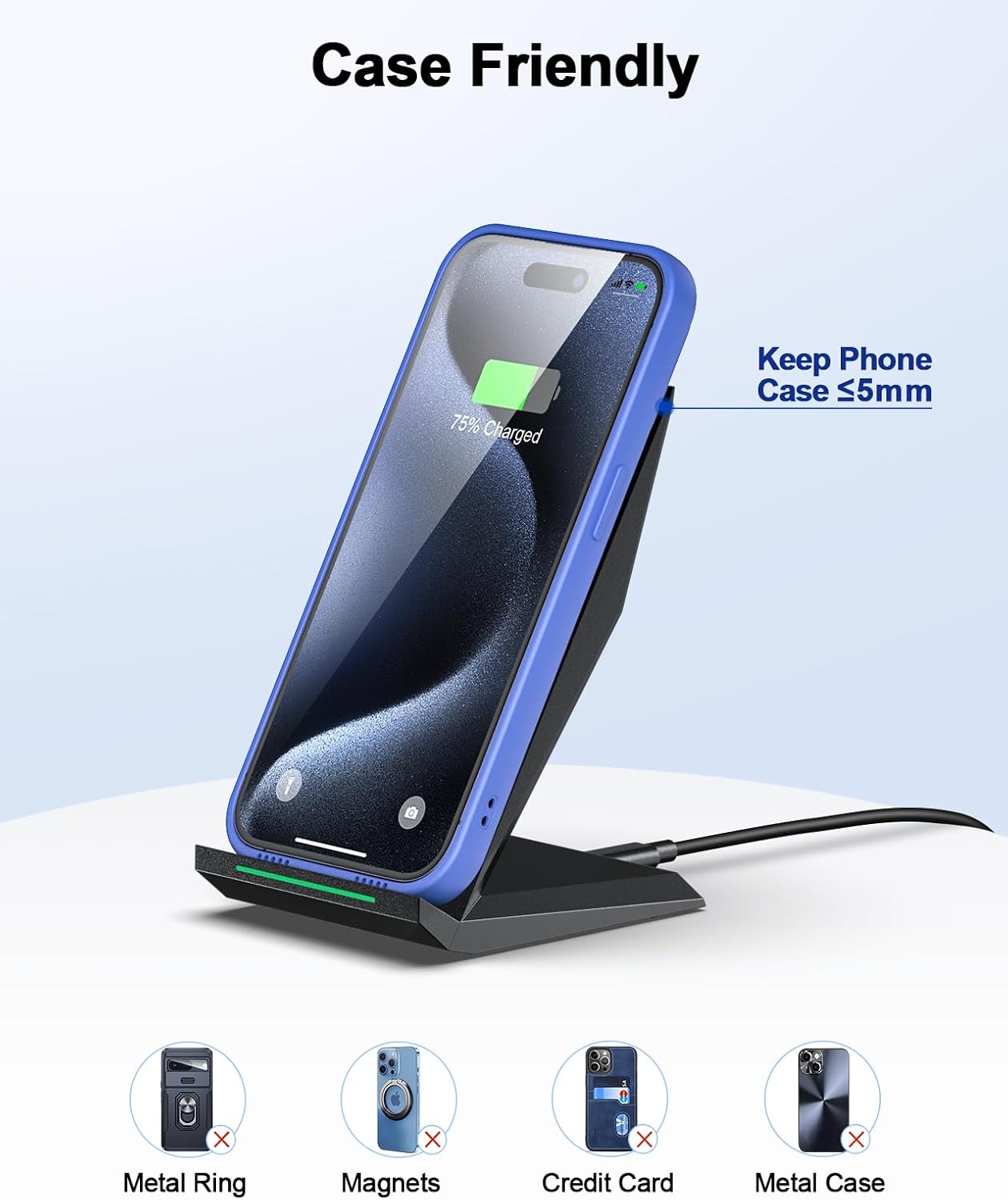 Fast Wireless Charger, NANAMI 15W Qi Certified Wireless Charging Stand Compatible iPhone 17/17 Air/16/15/15 Pro/15 Plus/15 Pro Max/14/13/12, for Samsung Galaxy S25/S24/S23/S22/S21 and Qi-Enabled Phone - Image 5