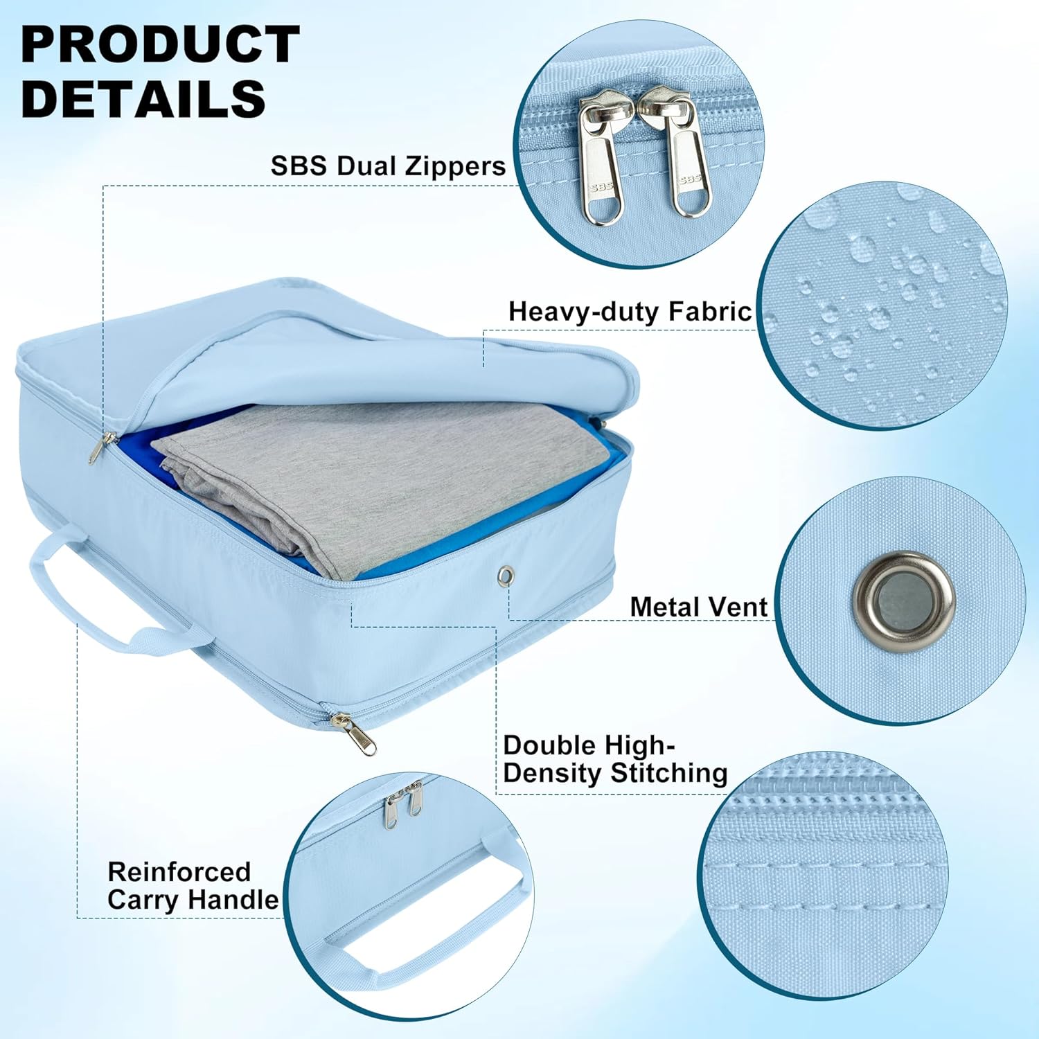 Extra Large Compression Packing Cubes for Travel Essentials, 2 Set Expandable Travel Cubes for Packing Bags Suitcase Organizer, Blue - Image 3