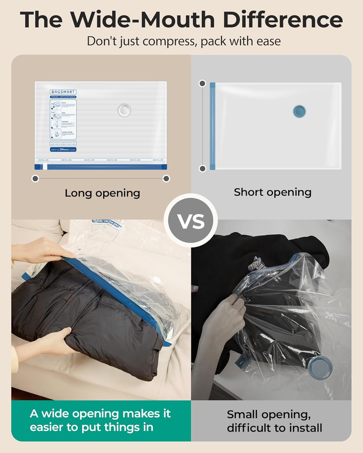 BAGSMART Vacuum Storage Bags for Travel with Rechargeable Air Pump, 15 Pack Portable Space Saver Bags for Travel & Home, Vacuum Compression Seal Bag for Clothing, Blanket, Duvets - Image 7