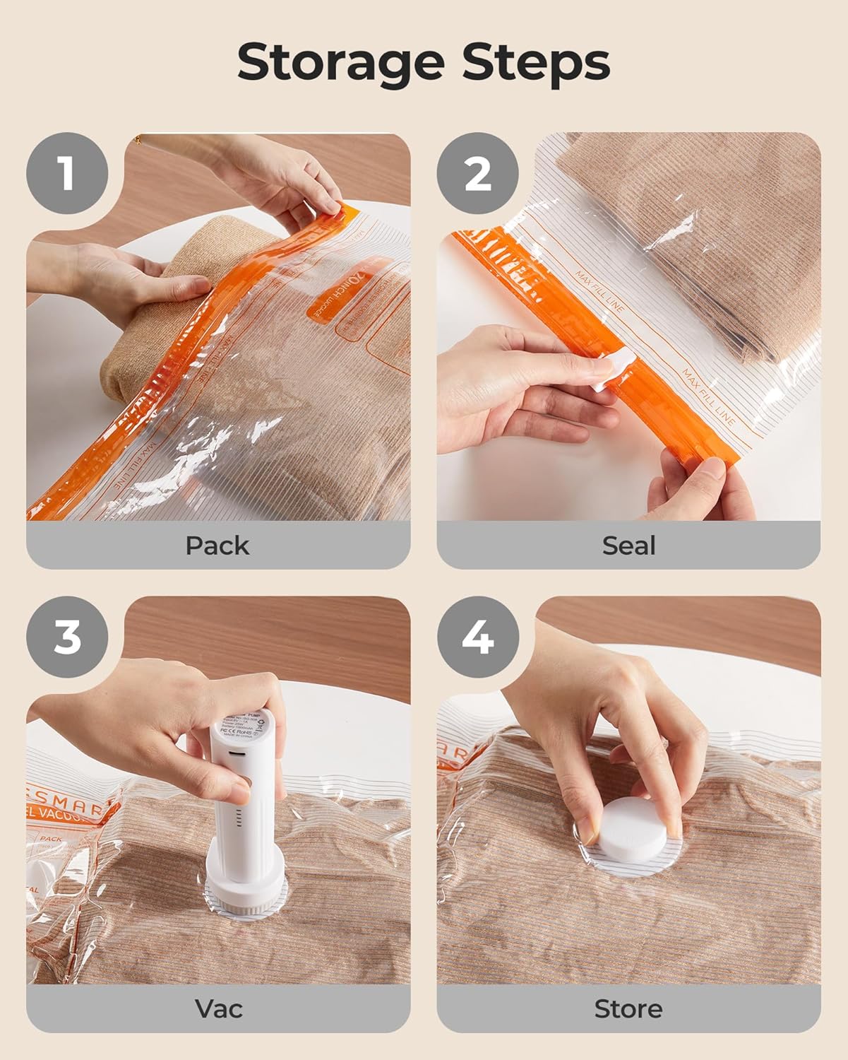 BAGSMART Vacuum Storage Bags for Travel with Rechargeable Air Pump, 15 Pack Portable Space Saver Bags for Travel & Home, Vacuum Compression Seal Bag for Clothing, Blanket, Duvets - Image 6