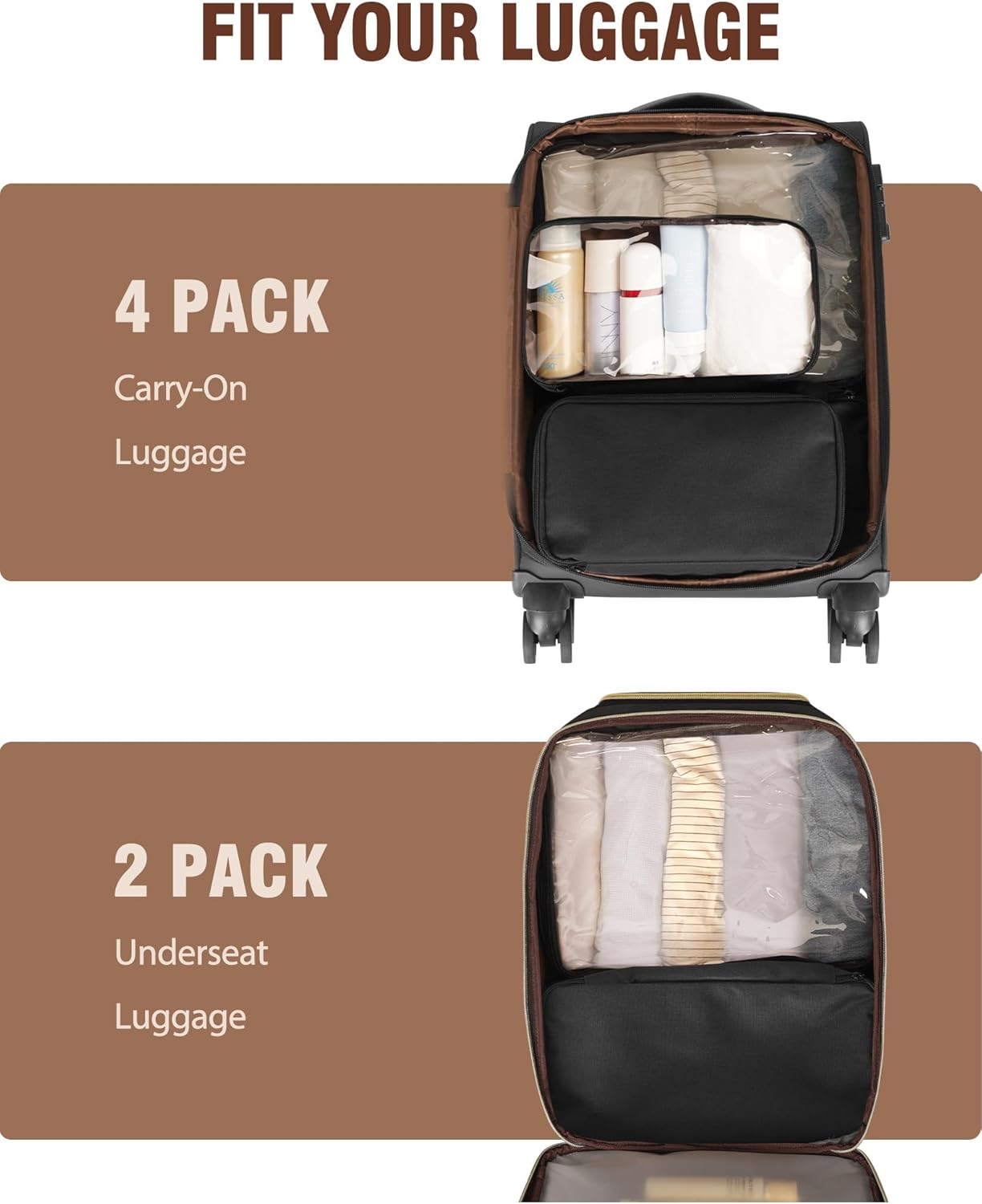 4 Set Packing Cubes, Suitcase Organizer Bags for Clothing, Toiletry, Shoe and Underwear, Durable Carry On Luggage Organizers with Zipper, Travel Essentials Accessories for Women and Men - Image 4