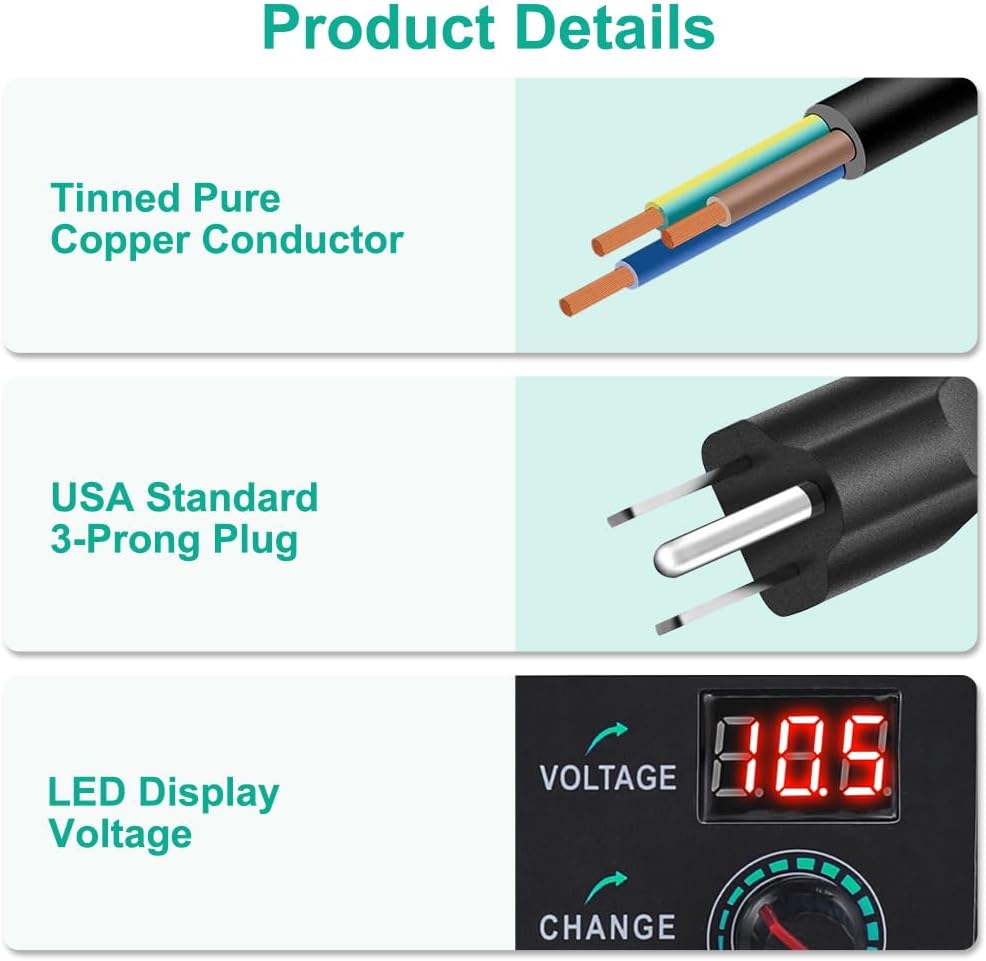 Universal Power Supply 3V~24V 3A 72W Adjustable Variable AC/DC Adapter Charger, 100V-240V AC to DC Converter with LED Voltage Display & 14 Tips & Polarity Converter & Test Lead - Image 6