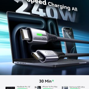 INIU USB C to USB C Cable,240W Fast Charging Type C Charger Cord,Braided USBC Phone Charger Cable for iPhone 17 16 Pro Max Samsung S25 S24 Laptops MacBook Air 15 M3 iPad Switch[3.3 ft + 3.3 ft. Black]