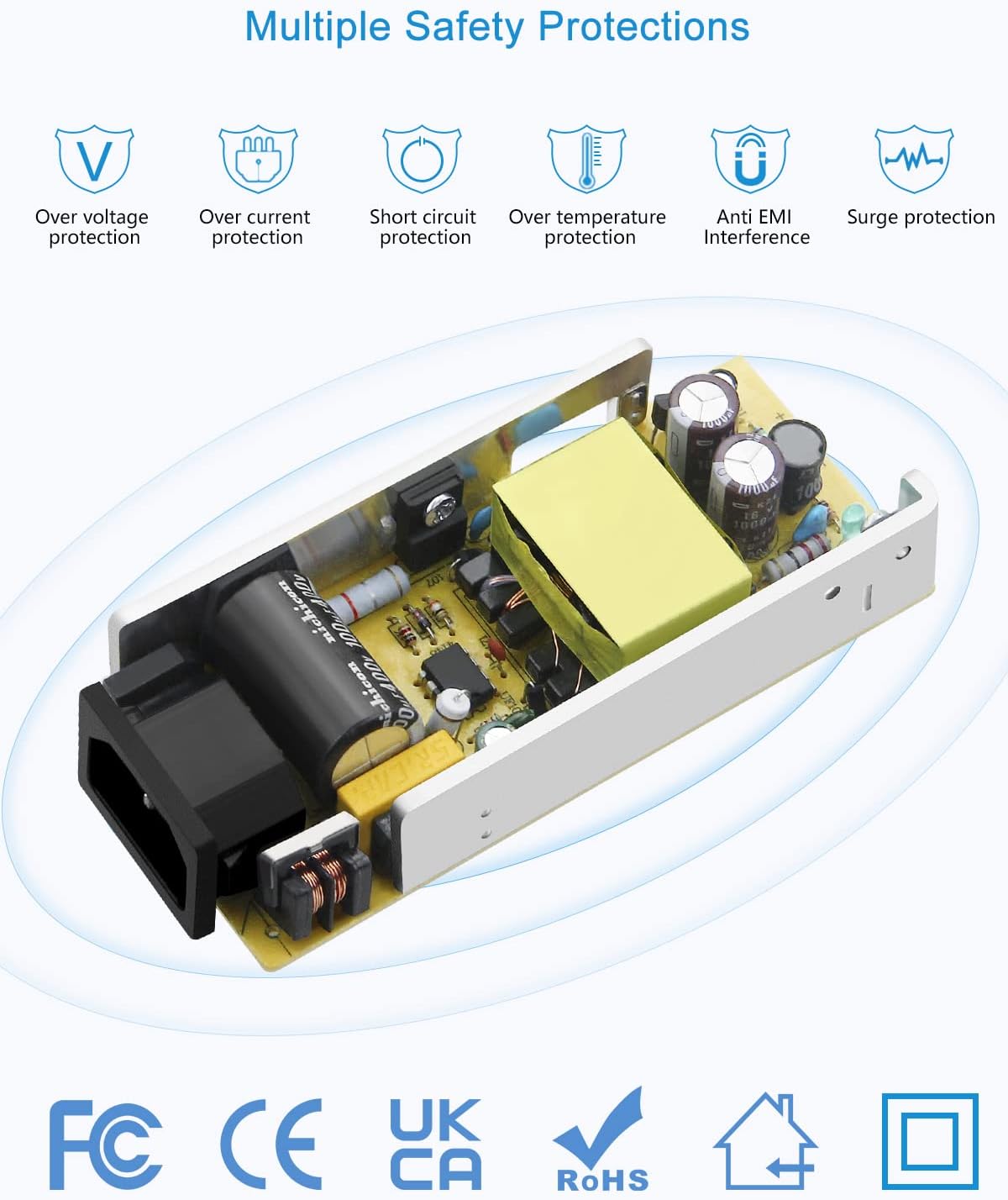 ALITOVE 12V Power Supply 6A 72W AC to DC Adapter 100~240V AC to DC 12 Volt 6 Amp Converter 12 vdc 6A 5.8A 5.5A 5.2A Transformer 5.5mmx 2.5mm 2.1mm Plug for LED Strip Light CCTV Camera DC Pump Fan - Image 4
