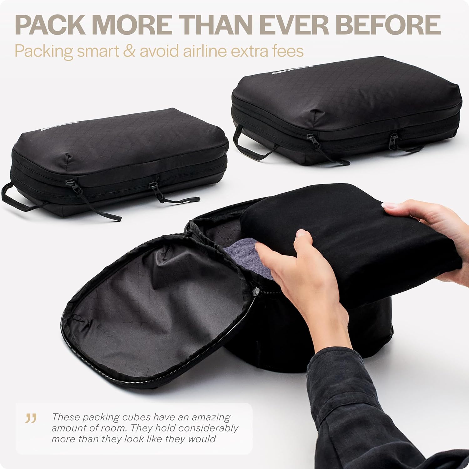 Aerotrunk Ultralight Compression Packing Cubes - Lightweight Travel Organizers for Suitcases and Luggage (3-Pack, Black) - Image 6
