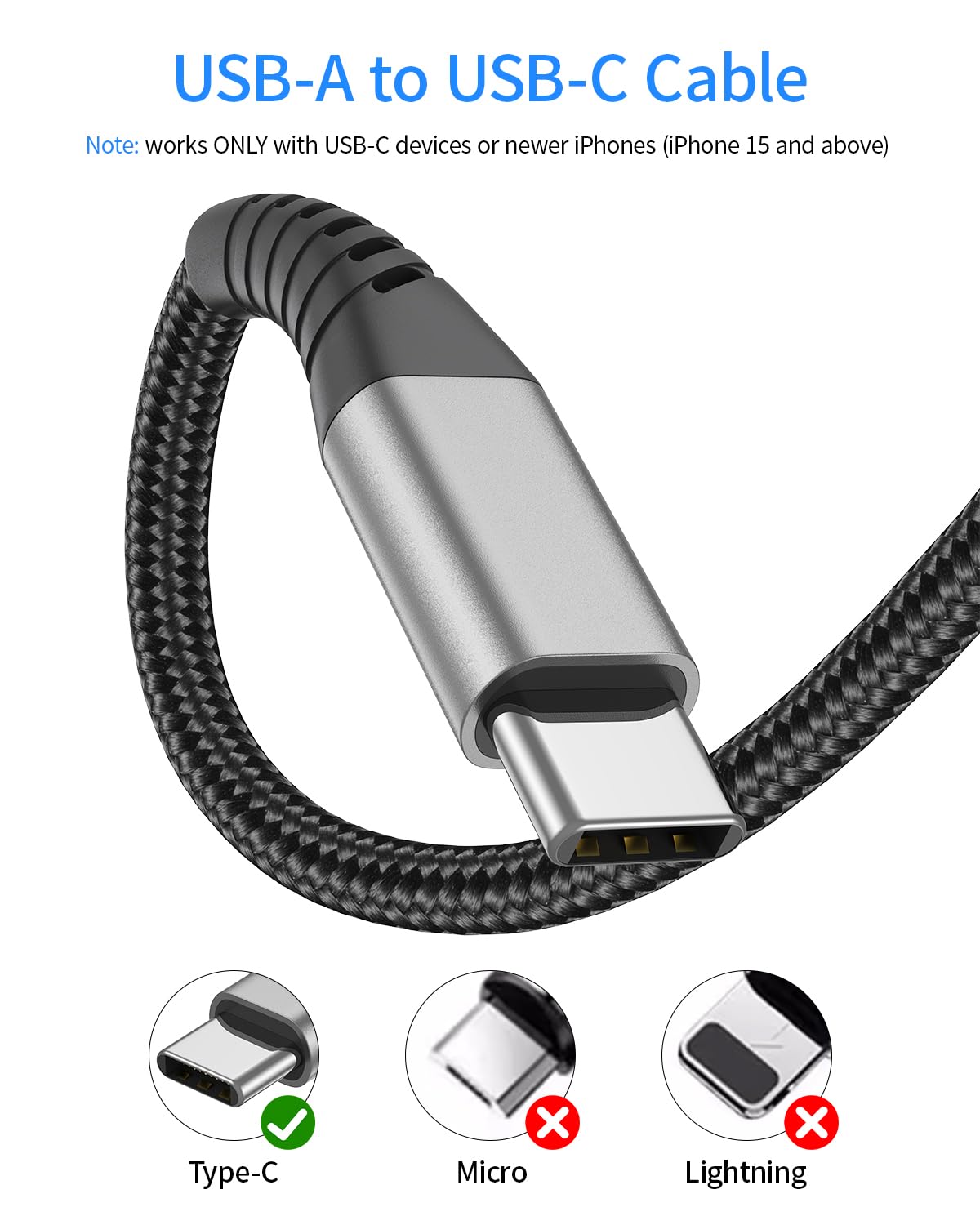 Short USB A to USB C Cable 1FT, 2 Pack Braided 3A USB A to Type C Fast Charging Cable for iPhone 15 16 17 Pro Max, Samsung Galaxy S24 S23, Google Pixel, iPad Air Pro, Charging Station, Power Bank - Image 4
