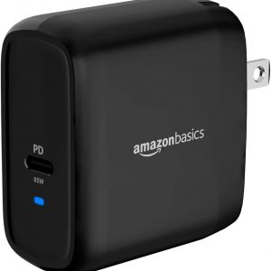 Amazon Basics 65W One-Port GaN USB-C Wall Charger with Power Delivery PD, Foldable Plug, for Laptops, Tablets & Phones, Black