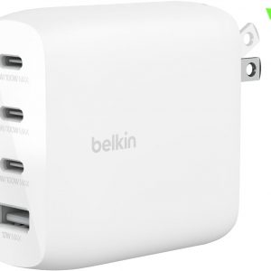 Belkin 112W 4-Port GaN Charger Block, USB-C Power Delivery Super Fast Charging & USB-A Port – MacBook, Samsung Galaxy S25, Apple iPhone 17, Air, iPad, Google Pixel, Nintendo Switch 2, etc. – White