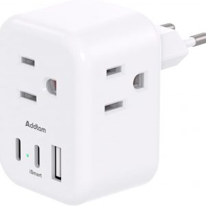 European Travel Plug Adapter, Addtam International Power Adapter with 3 Outlets 3 USB Charging Ports(2 USB C), Type C Adapter Travel Essentials to Most Europe EU Spain Italy France