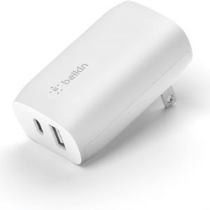Belkin USB C Charger Block 37W – Type-C to Lightning Cable Included – 25W USB C Port + 12W USB A Port – PPS Super Fast Charging iPhone & More – White