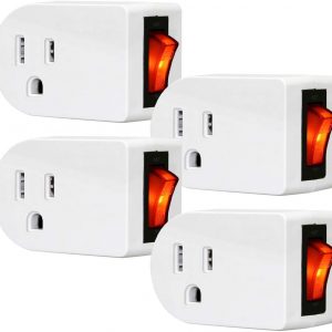 ANKO Grounded Outlet Adapter, ETL Listed Wall Tap Adapter with Red Indicator On/Off Power Switch (4 Pack)