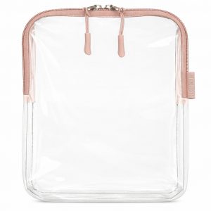 BORSALI TSA Approved Toiletry Bag – Clear Quart Size for 3-1-1 Carry On Travel – Makeup Organizer Cosmetic Pouch with Zipper – Travel Accessories – Taupe