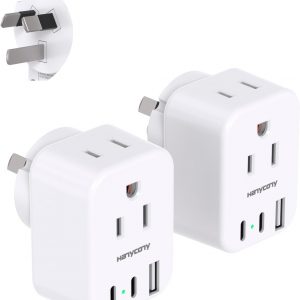 US to Australia New Zealand Power Plug Adapter, HANYCONY Australia Travel Adapter with 2 Outlets 3 USB Ports(2 USB C), Type I Plug Adapter for USA to Australian AU China Argentina Fiji, 2 Pack