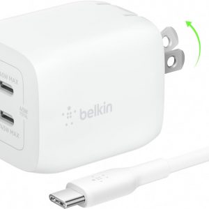Belkin Dual Port Charger Block 45W – C to C Cable Inlcuded – GaN PD3.0 Super Fast Charging – Samsung Galaxy S25, MacBook, iPhone 17, iPad, AirPods, Google Pixel 10, Nintendo Switch 2 & More – White