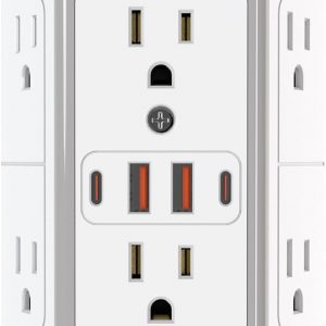 JcBlaon Outlet Extender Surge Protector – 6 Outlet Splitter with 4 USB Ports (2 USB C), Multiple Plug Expander Wall Charger, 3 Sided Multi Plug Wall Adapter Power Strip for Home Office Kitchen Travel