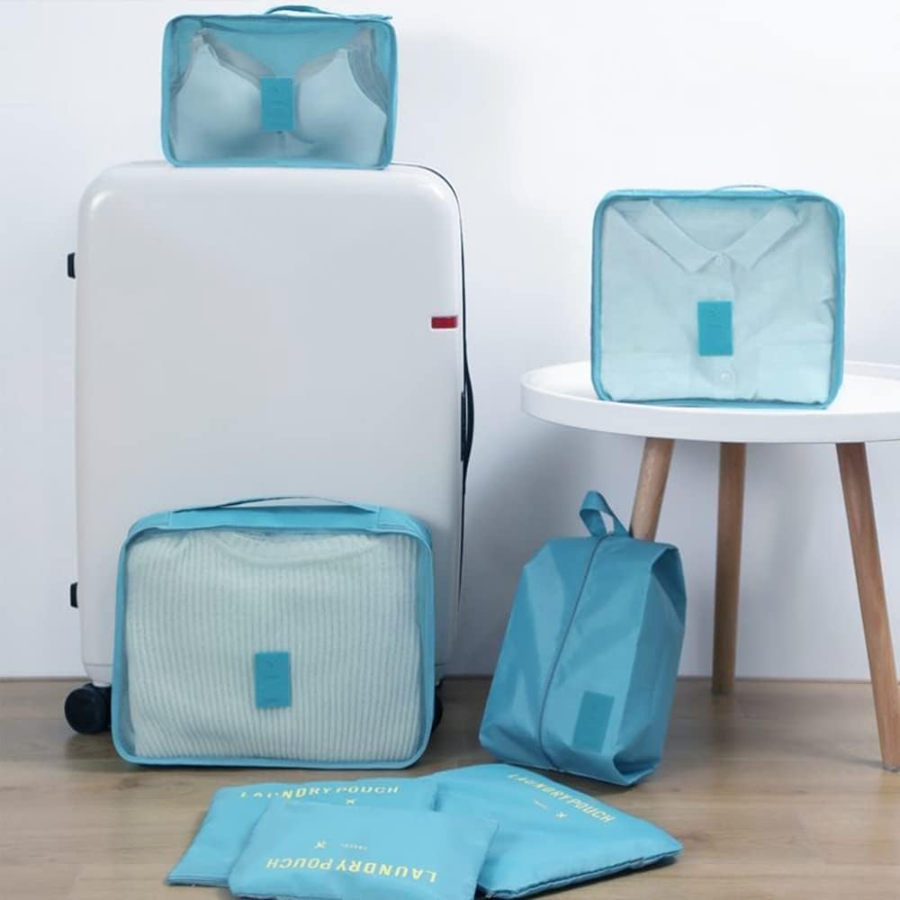 7 Set Packing Cubes, Travel Foldable Luggage Organizers Storage Bag Accessories Suitcase with Laundry Bag & Shoe Bag, Blue - Image 5