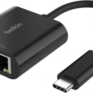 Belkin Connect USB-C to Ethernet + Charge Adapter 100W w/Gigabit Ethernet Port and USB-C Port – 10/100/1000 Mbps for Fast Internet Connection – Compatible with iPhone 17, Samsung Galaxy S25, & More