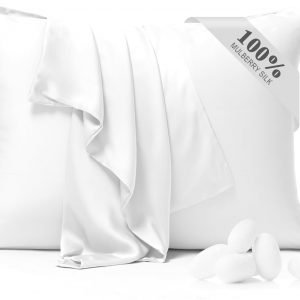 BYDHZN 100% Pure Silk Pillowcase 2 Pack for Hair and Skin, Both Sides 23 Momme Grade 6A+ Mulberry Silk Pillowcases with Hidden Zipper, Soft&Smooth Cooling Pillow Cases (White, King 20×36)