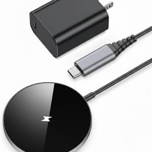 NANAMI Magnetic Wireless Charger Pad with 20W PD Adapter,for MagSafe iPhone 17/16/15/14/13/12 Series & AirPods 3/2/Pro 2,Non-Slip Base & Strong Magnetic Alignment for Desk and Office Use(Black)