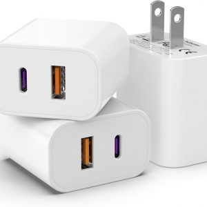 3 Pack i Phone 17 16 15 14 USB C Charger Block, iGENJUN 20W Dual Port QC + PD 3.0 Power Adapter Wall Charger, Double Fast Plug Charging Brick for i Phone 17/17 Pro/16/15/14/X, Samsung Galaxy – White