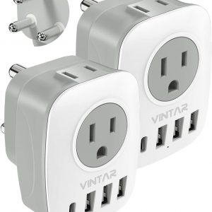 2 Pack South Africa Plug Adapter, VINTAR Type M Plug Adapter with 1 USB C, 3 USB Ports and 2 American Outlets, 6 in 1 Travel Adapter for US to Botswana, Namibia, Nepal