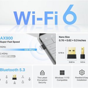 TP-Link 2-in-1 USB Bluetooth WiFi Adapter Archer TX10UB Nano | AX900 WiFi 6 BT 5.3 USB 2.0 Adapter for Desktop PC | Dual-Band WiFi Dongle | OFDMA, MU-MIMO, WPA3 | Travel Size | Supports Windows 11,10