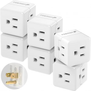 Fosmon 3 Outlet Wall Adapter Cube Tap, 6 Pack, 90 Degree Wall Tap Triple Power Adapter, Outlet Splitter 3 Prong, Multi Plug Outlet, 3 Way Plug Adapter, Outlet Extender for Home or Travel, ETL Listed