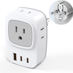 European Travel E F Plug Adapter, International Power Adapter with 4 AC Outlets 3 USB Charging Ports, Type C Outlet Adaptor Charger for US to EU Most of Europe EU Iceland Spain Italy France Germany