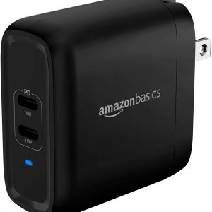 Amazon Basics 36W Two-Port USB-C Wall Charger (18W per Port) with Power Delivery PD for Tablets & Phones (iPhone 15/14/13/12/11/X, iPad, Samsung, and More), Non-PPS, 2.34 x 2.21 x 1.09 inches, Black