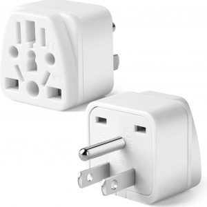 2 Pack US Travel Plug Adapter, EU,UK,AU,in,CN,JP,Asia,Italy,Brazil to USA (Type B), 3 Prong Grounded USA Wall Plug Wall Outlet Power Charger Converter (White)