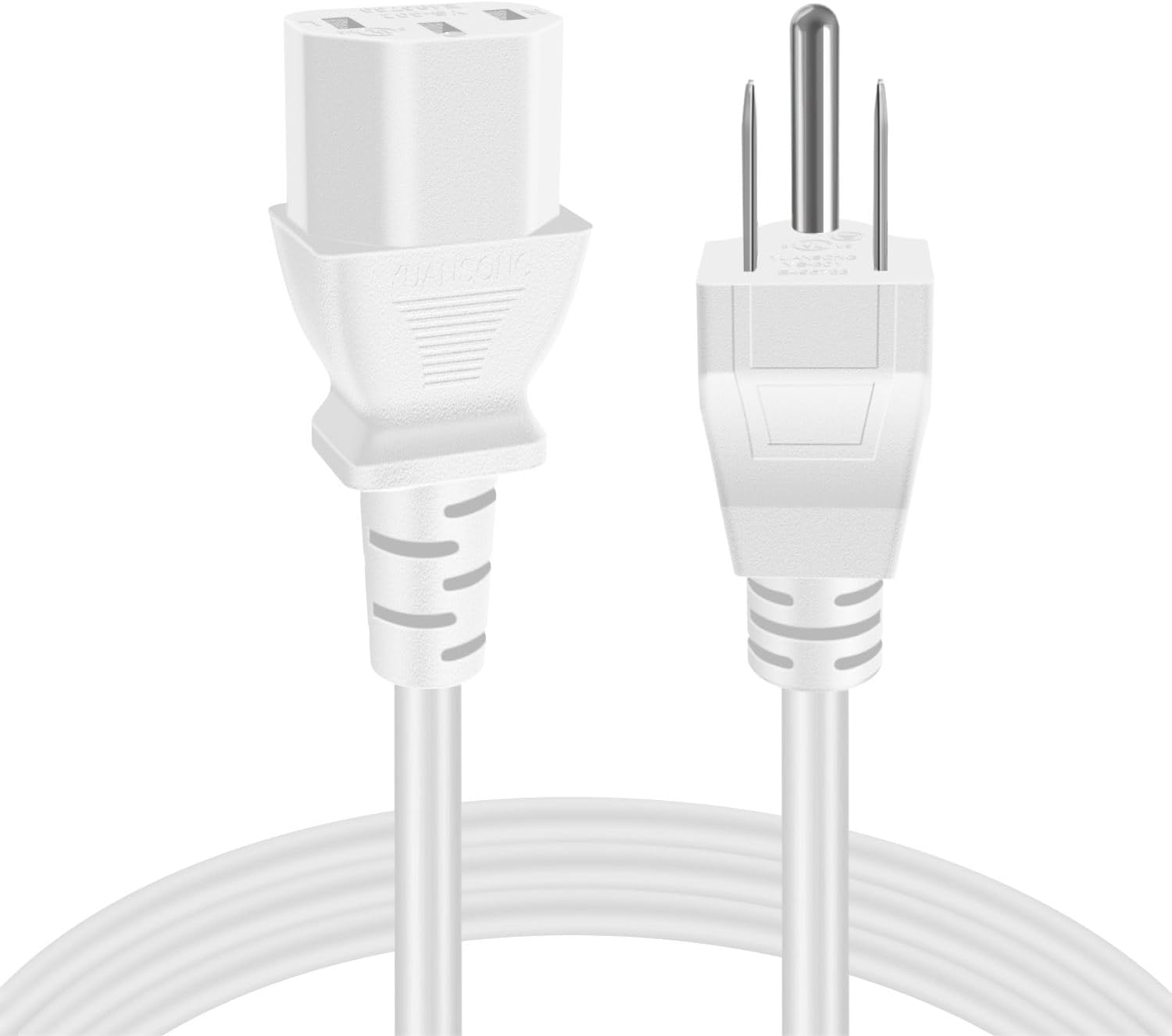 TNP Universal Power Cord (10 Feet) - NEMA 5-15P to IEC320C13 Power Cable Wire Connector Socket Plug Jack - White - Image 5