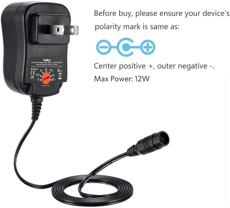 Belker 12W Universal 3V 4.5V 5V 6V 7.5V 9V 12V AC DC Adapter Power Supply for Household Electronics - Max. 1000mA - Image 3