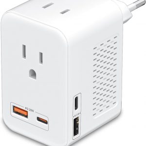 SARQW 220V to 110V Voltage Conversion Plug Adapter for Traveling from USA to Europe with 2 USB and 2 USBC Ports PD 20 W, 2 AC Outlets International Power Adapter