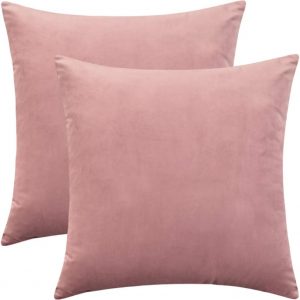 Rythome Set of 2 Comfortable Throw Pillow Cover for Bedding, Decorative Accent Cushion Sham Case for Couch Sofa, Soft Solid Velvet with Zipper Hidden – 18″x18″, Mauve Pink