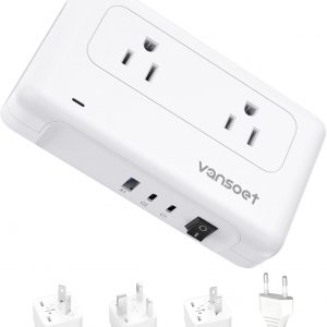 vansoet 220V to 110V Converter for European Travel, Voltage Converter US to Europe, Universal Travel Adapter with 2 USB C Ports & 1USB-A Port, Power Plug Combo for Curling Iron Hair Straighteners