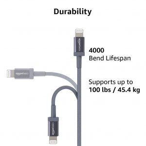 Amazon Basics Fast Charging USB-C to Lightning iPhone Charger Cable, Nylon Braided Cord, MFi Certified Compatible Charger for Apple iPhone 14 13 12 11 X Xs Pro, Pro Max, Plus, iPad, 6 feet, Dark Gray