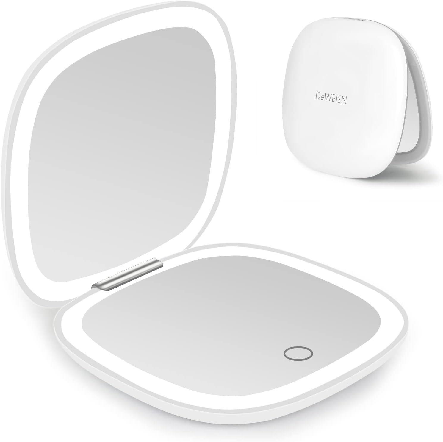 deweisn Compact Mirror, Lighted Travel Makeup Mirror with 1X/10X Magnifying Double Sided Dimmable Portable Pocket for Handbag and Pocket, USB Charging(White)