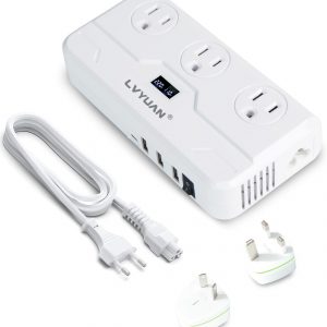 220V to 110V Voltage Converter with LCD Display, LVYUAN Universal Travel Adapter with UK/EU/AU Power Plug Adapter, Step Down Transformer for Hair Straightener Curling Iron CPAP (White)