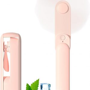 Lerat Portable Handheld Fan, 2 IN 1 Mini Hand Fan, Battery Operated [8-15 Working Hours], USB Rechargeable Personal Foldable Fan for Indoor, Small Pocket Fans Travel Essentials for Outdoor (Pink)
