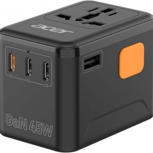 Acer 45W GaN Universal Travel Plug Adapter – International Power Adapter with 3 USB C & 1 USB A, Worldwide Power Outlet Travel Essentials for USA to European UK AUS Ireland, Type C/G/I/A, Black