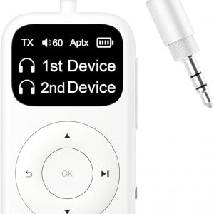 SoundSync Pro Bluetooth Transmitter & Receiver for Airplane, Easy Setup Bluetooth Audio Transceiver for 2 BT Devices, Volume Control, RCA for TV