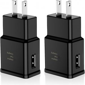 Adaptive Fast Charging Block USB Wall Charger Adapter Fits Samsung Galaxy S25/S24/S23/S22/S22 Ultra/S21/S20/S10/S9/S8/S7/Edge/Note 10 Quick Charge (Black, 2 Pack)