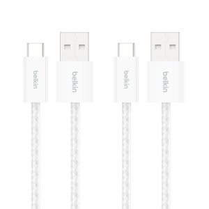 Belkin USB A to USB C Cable 2-Pack, 3.3ft, 15W – Type C Charger, iPhone Charger Cord, Soft, Braided, Flexible for iPhone 17 & 16, Galaxy S25, Pixel 10, iPad Pro, Airpods Pro, Switch & More – White