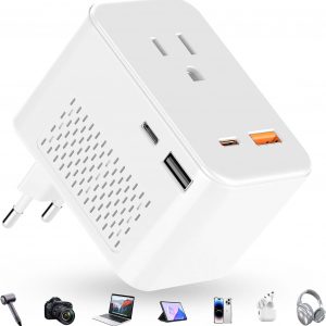 220 V to 110 V Voltage Converter, 20 W PD, Reduces 220 V to 120 V, U.S. to Europe Travel Converter for Over 80 Countries, Including Most European Countries, France, Germany, Italy and Australia