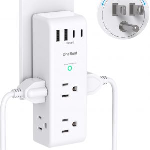 Surge Protector Outlet Extender – with Rotating Plug, 6 AC Multi Plug Outlet with 4 USB Ports (2 USB C), 1800J Wall Charger, 3-Sided Power Strip with Spaced Outlet Splitter for Home, Office, Travel